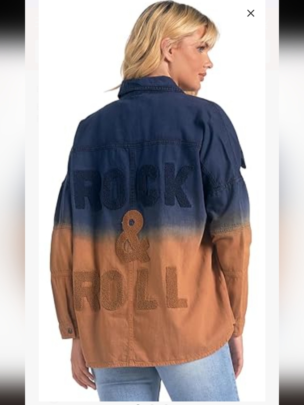 ELAN Women's Delilah Rock & Roll Graphic Snap-Front Denim Shirt Jacket Sz S